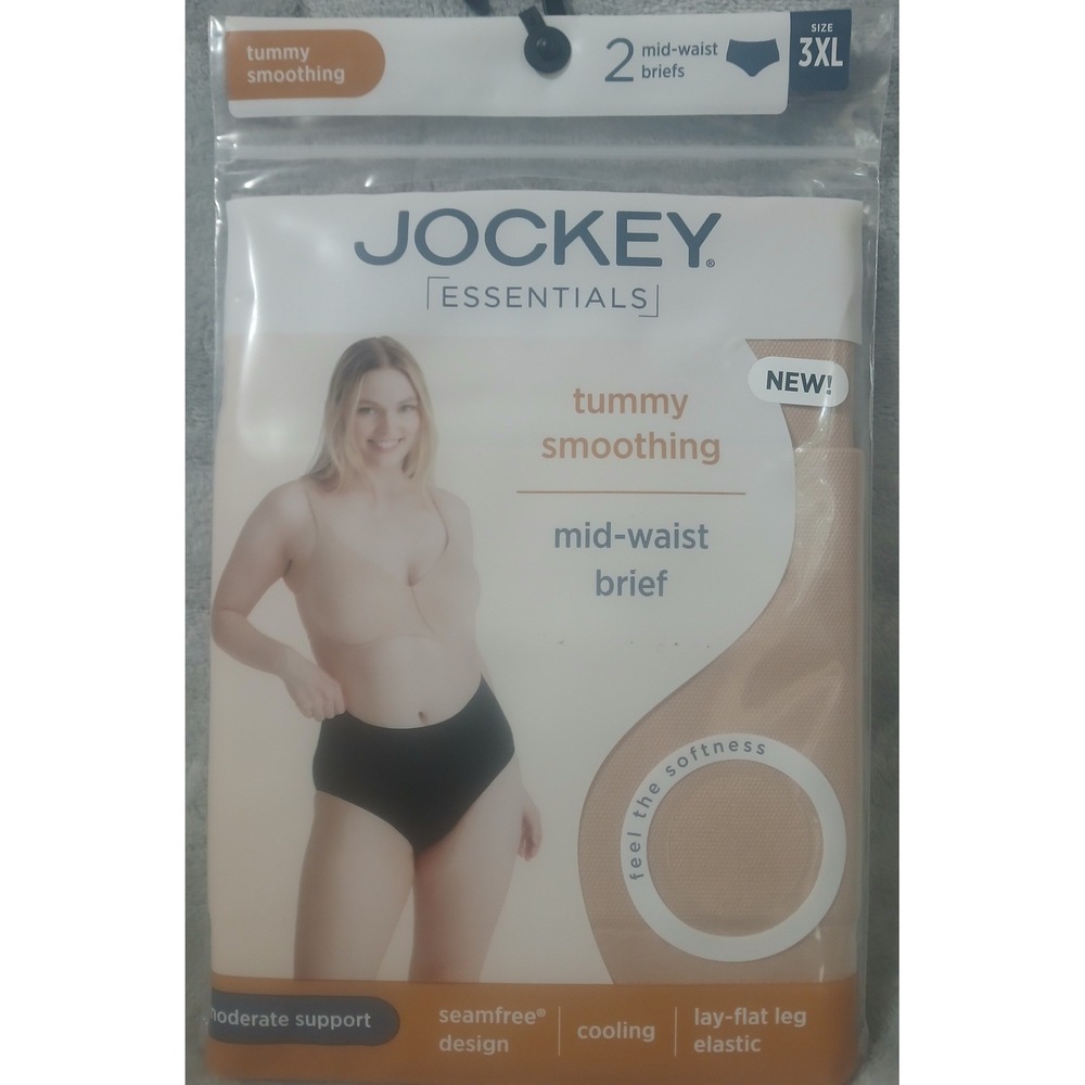 Jockey Essentials Womens 2 Pack Tummy Smoothing Mid-Waist Brief Nude 3XL READ